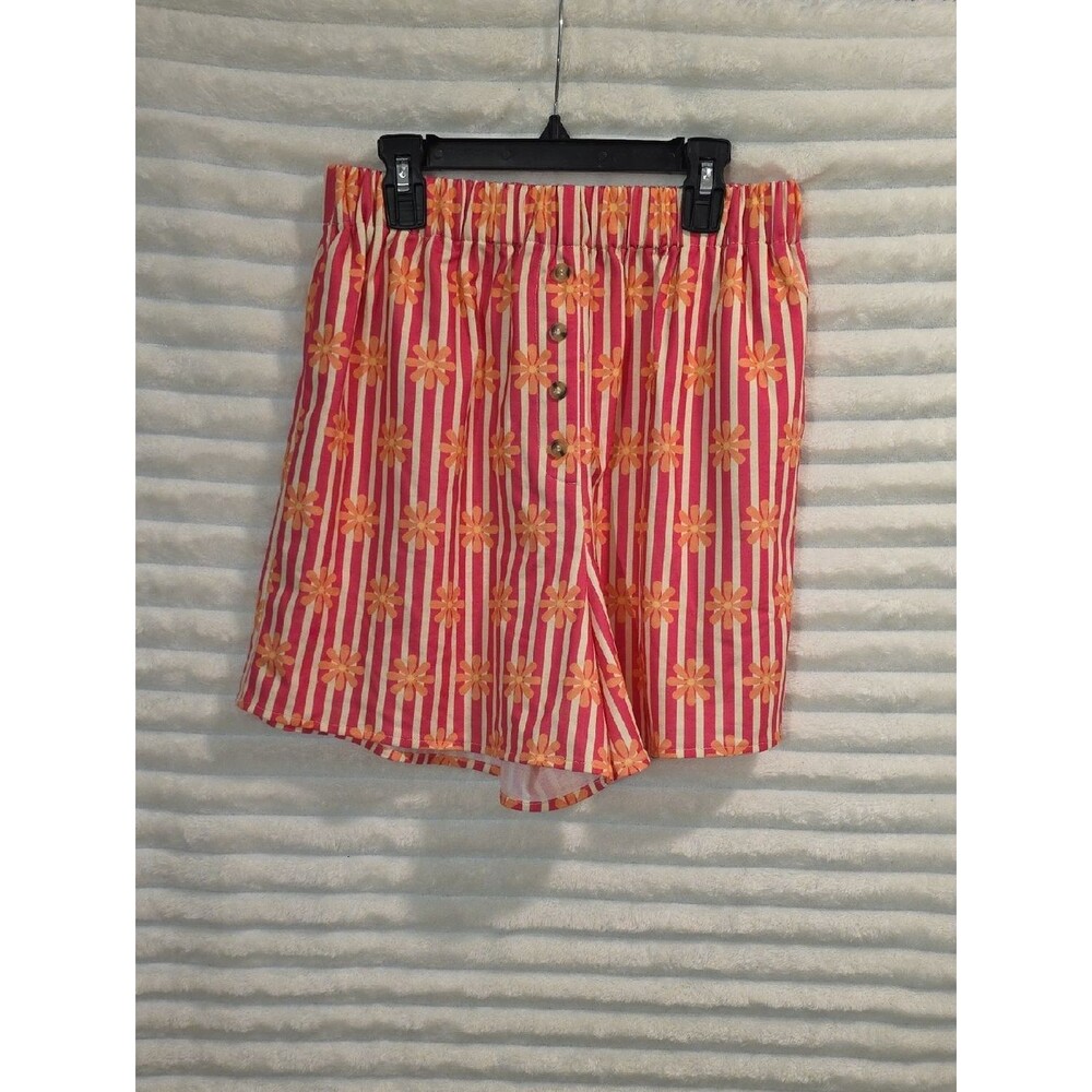 0149 BiBi Pink Striped Skirt with Orange Daisy Print